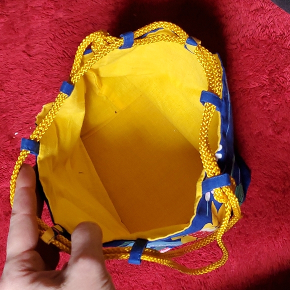 Blue Floral Drawstring Handmade Purse. - Picture 3 of 5